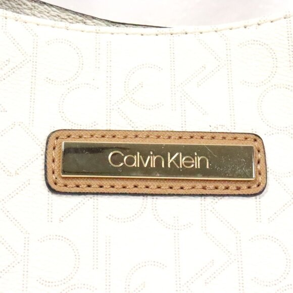 Calvin Klein Hudson White Signature Monogram Logo Pebbled Satchel Handbag Purse - Picture 4 of 9